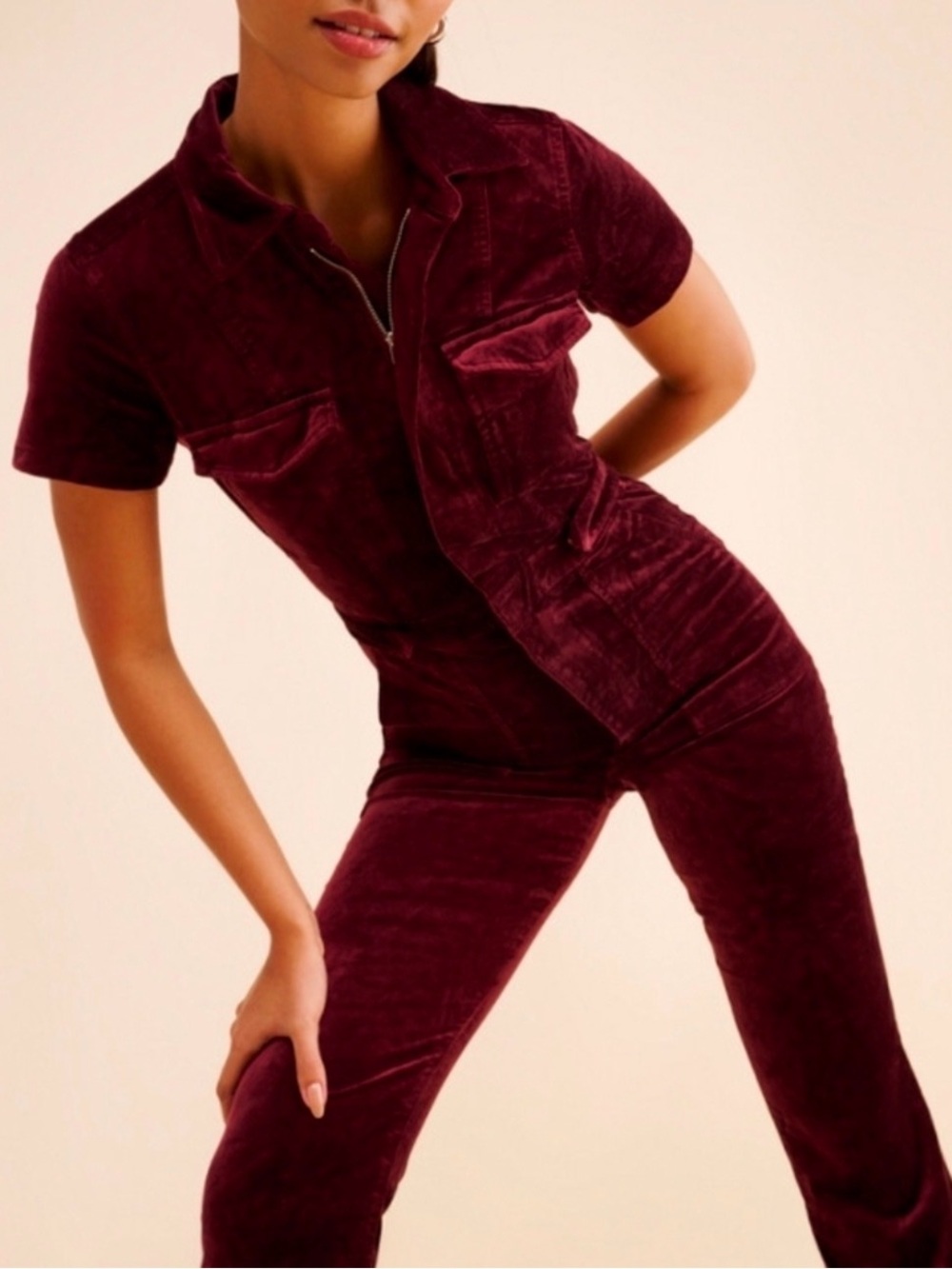 Good American Burgundy Corduroy Jumpsuit